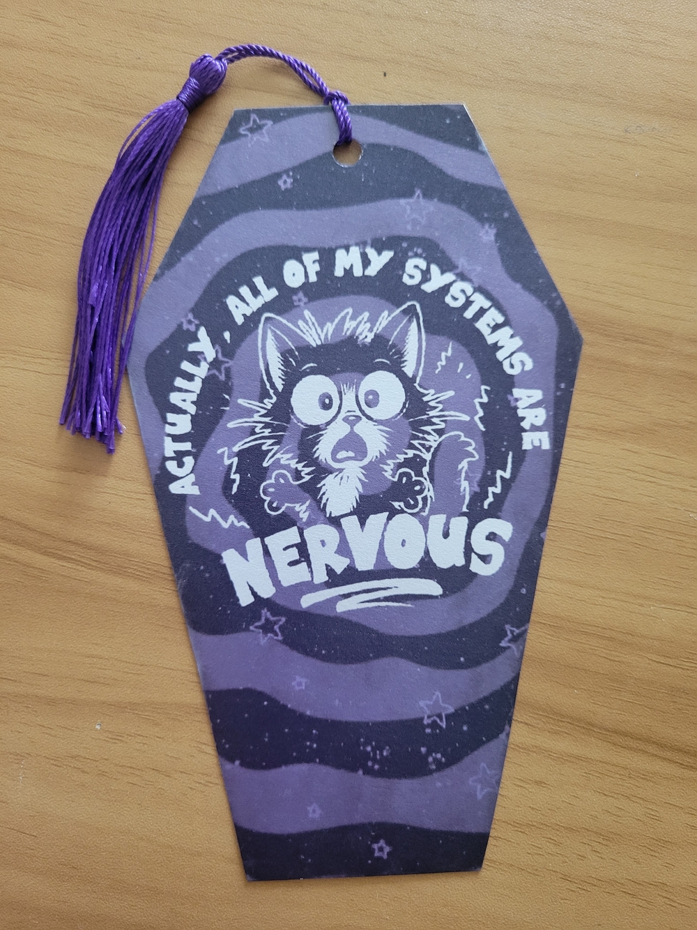 🖤NEW🖤 Nervous Cat Coffin Tag with Purple Tassel